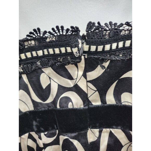 Nanette Lepore Womens Sleeveless Bustier Top Sz 8 Black Ivory Silk Blend Printed - Picture 5 of 9